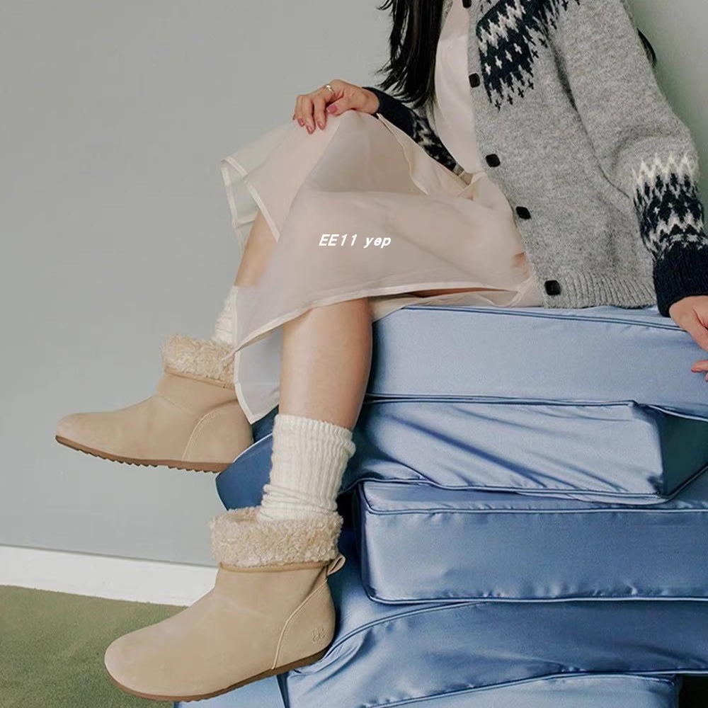 MUA-EE11韩代 小众macmoc 可爱翻边牛皮雪地靴短靴主图