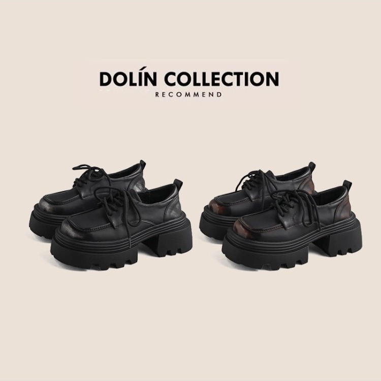 【安晴粉丝】Dolin collection-B厚底增高英伦女擦色方头乐福鞋主图