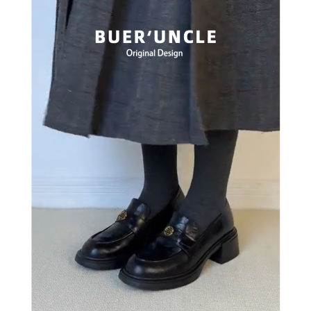 羊皮版！山茶花乐福鞋女2025新款一脚蹬粗跟复古英伦风小皮鞋单鞋