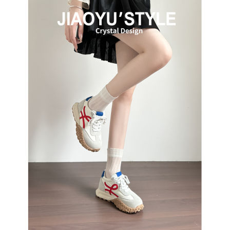 真皮~骄屿7CM厚底内增高德训鞋女2025秋冬新款加绒休闲运动阿甘鞋