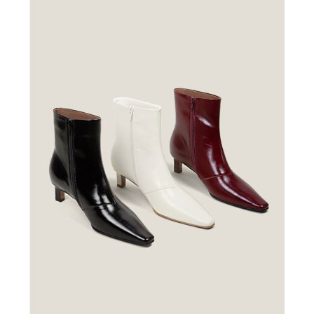 【鞋匠女王×原创艏发】小方头真皮法式瘦瘦靴子时髦中跟细跟短靴