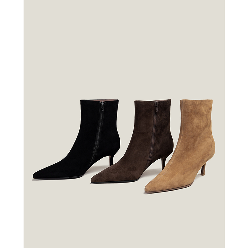 【鞋匠女王×两种跟高】磨砂羊皮气质尖头细跟短靴女高跟瘦瘦靴子主图