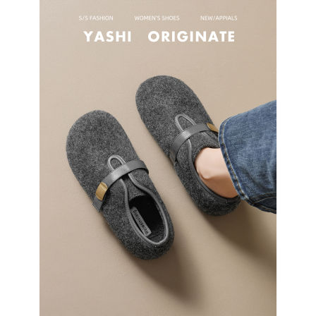 法式气质毛呢加绒勃肯鞋女2025年秋冬款保暖棉鞋玛丽珍毛毛鞋单鞋