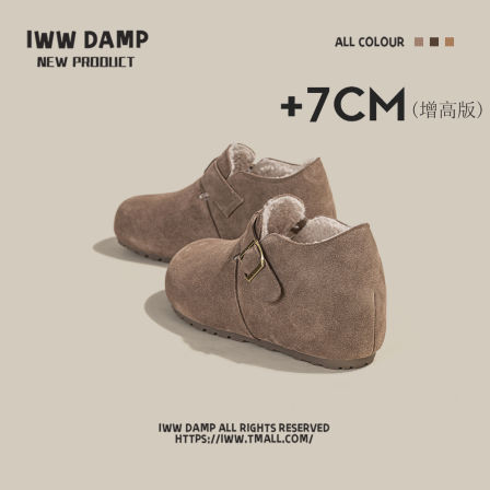 IWW厚底增高7cm带扣加绒勃肯鞋女全包2025年冬季新款复古保暖棉鞋