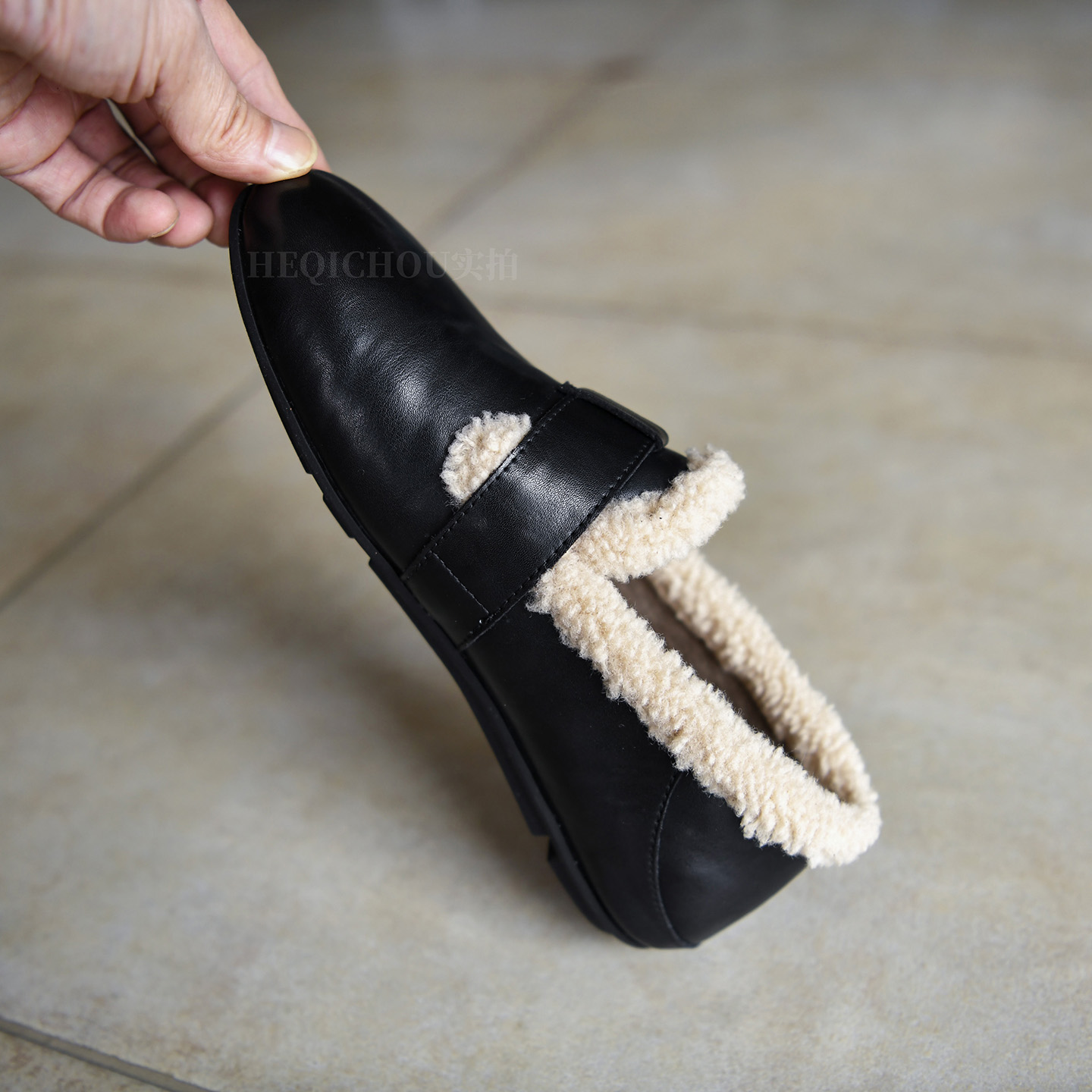 复古圆头平底加绒乐福鞋女2025秋冬新款毛毛鞋休闲棉鞋何其丑女鞋主图