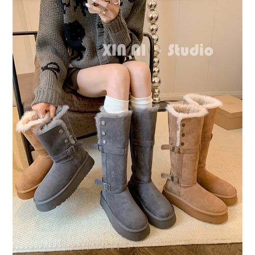 扣带加厚雪地靴加厚增高雪地棉2025冬新款女筒靴子东北保暖大棉鞋主图