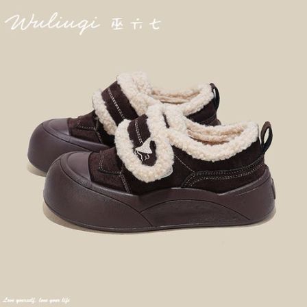 巫六七【原创新品】女鞋2025秋冬加绒保暖防滑魔术贴学生百搭棉鞋