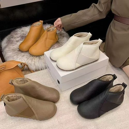 雪地靴女2025冬季新款软面加绒保暖一脚蹬短靴平底百搭轻便女棉靴主图