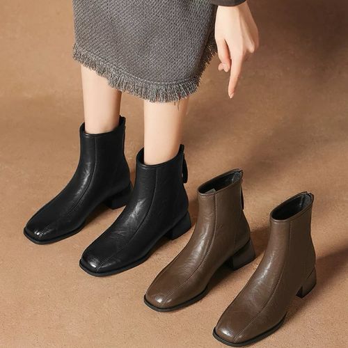 【源头工厂】嘉佰利爆款短靴法式2025秋冬季百搭款女靴马丁靴粗跟靴主图