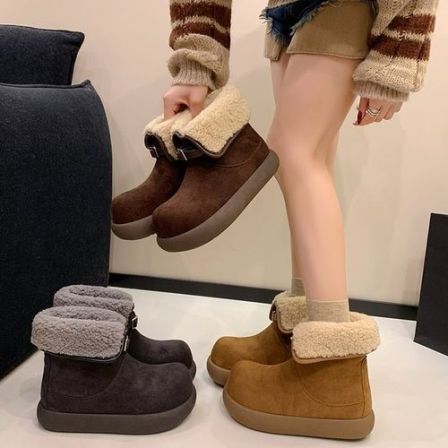 时尚雪地靴女款厚底皮毛雪地靴加厚秋冬短靴棉靴冬季
