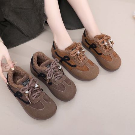 冬季新款加绒加厚德训鞋平底阿甘鞋厚绒保暖时尚休闲百搭棉鞋女款