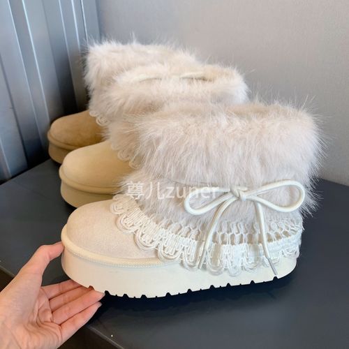 尊儿2025设计可拆卸毛毛雪地靴韩版费尔岛毛毛网红加绒保暖新棉靴主图
