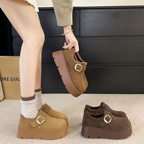 厚底爆款棉鞋女款2025秋冬季加绒懒人一脚蹬勃肯棉鞋  1023主图