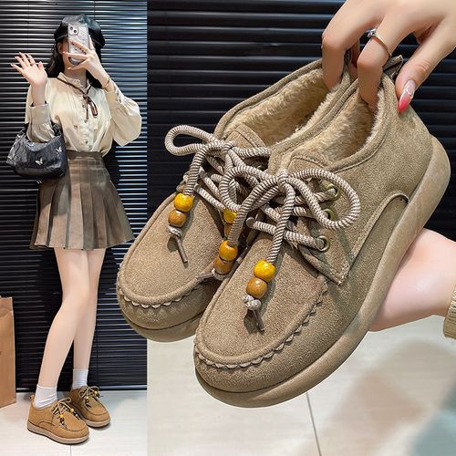 冬季时尚勃肯加绒平底休闲保暖轻便豆豆鞋2025冬新款E02主图