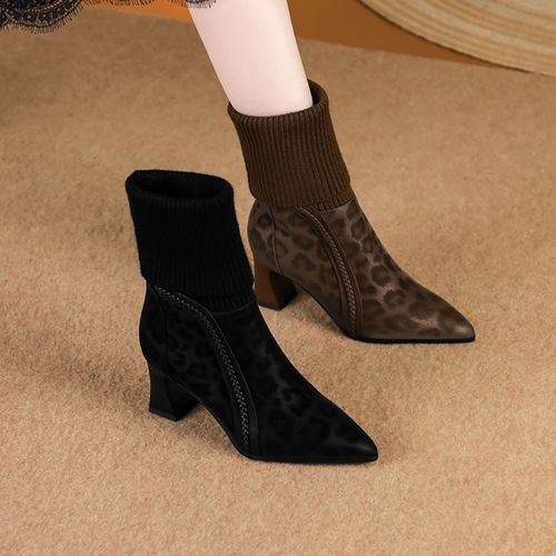 25年新款秋冬丝绸牛皮小短靴时尚女靴洋气百搭毛线袜靴瘦瘦靴加绒主图