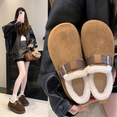 巧克力豆勃肯鞋新款2025系类羊羔毛冬季保暖加绒卡皮巴拉大头棉鞋