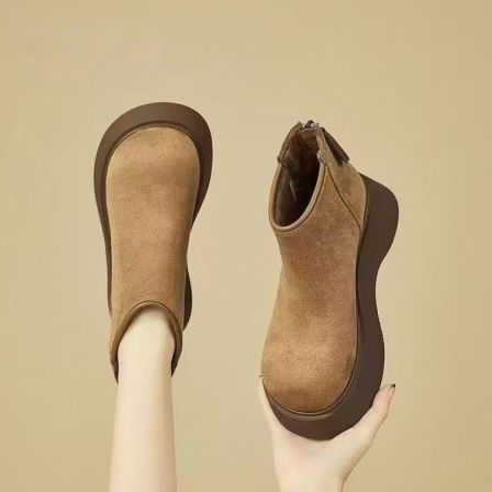 保暖加厚秋冬复古港风棉靴马丁靴中跟冬季a