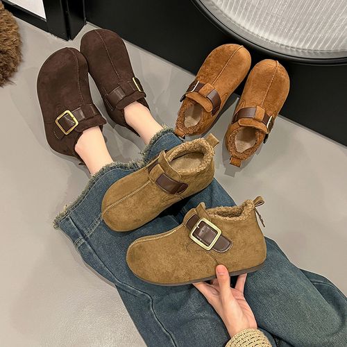 5CM增高加绒保暖勃肯鞋女2025秋冬季新款魔术贴高帮丑萌雪地棉主图