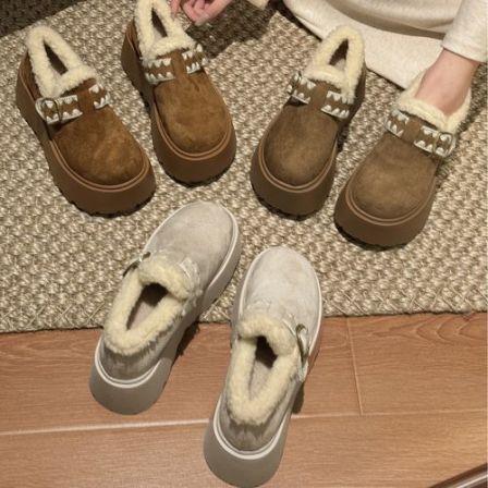 【增高7CM】贾不假2026新款毛毛勃肯鞋复古加绒保暖棉鞋冬季厚底