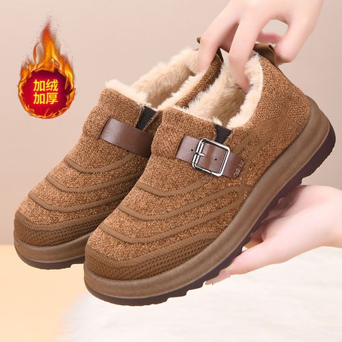 新款2025冬季加绒加厚保暖女士休闲棉鞋平底勃肯鞋新款老北京布鞋主图