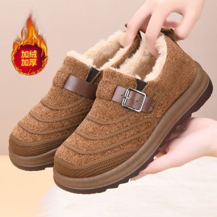 新款2025冬季加绒加厚保暖女士休闲棉鞋平底勃肯鞋新款老北京布鞋