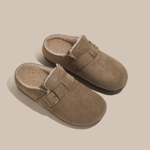 2025秋冬新款加绒保暖防滑穆勒棉拖加绒勃肯鞋包头毛毛拖鞋女外穿主图