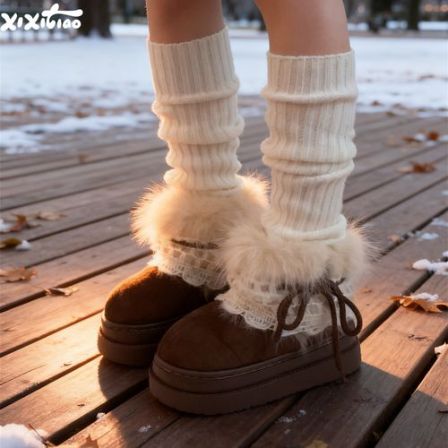 细细条 防滑增高毛毛短靴子女厚底加绒复古风冬费尔岛雪地靴棉鞋