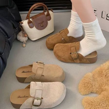 【品牌】5cm厚底包头拖女增高一脚蹬女2025秋季外穿博肯半拖丽638