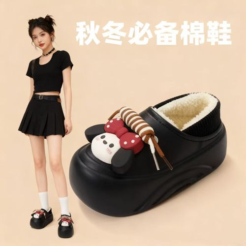 629-1新款女士小狗厚底防水4厘米包根加绒棉鞋主图