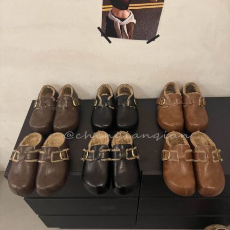 2025冬季新款5cm内增高厚底皮面博肯加绒保暖包头女外穿棉鞋懒人C