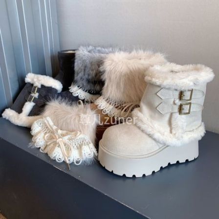 尊儿2025三穿可拆卸费尔岛雪地靴加绒时尚百搭冰岛冬季保暖棉靴