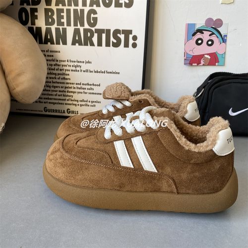 加绒厚底大头面包鞋女2025秋冬新款保暖百搭德训板鞋丑萌休闲棉鞋主图