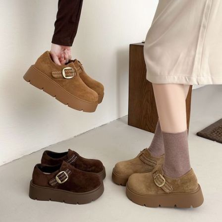 牛皮勃肯鞋女秋冬时尚穿搭增高厚底一脚蹬复古女款鞋1103