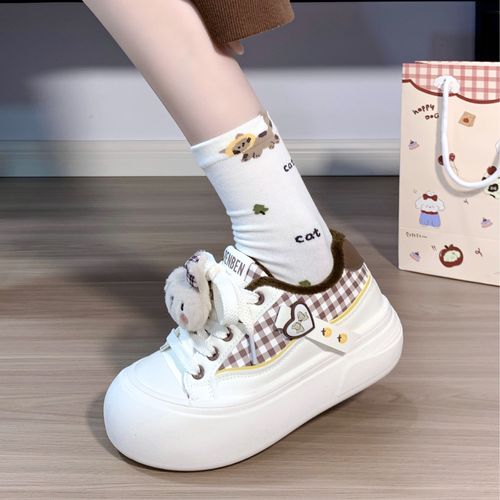 人本大头可爱加绒小白鞋女软底轻便冬季保暖百搭原创增高板鞋棉鞋主图