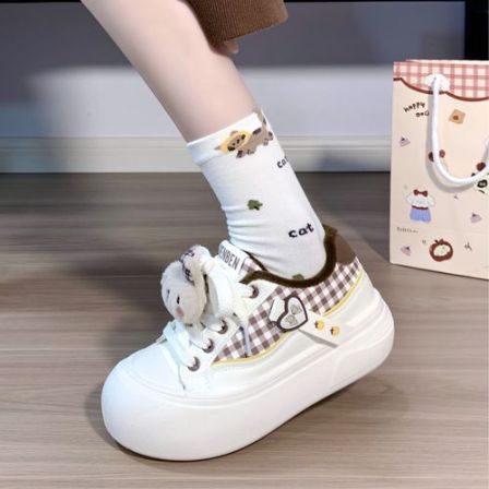 人本大头可爱加绒小白鞋女软底轻便冬季保暖百搭原创增高板鞋棉鞋