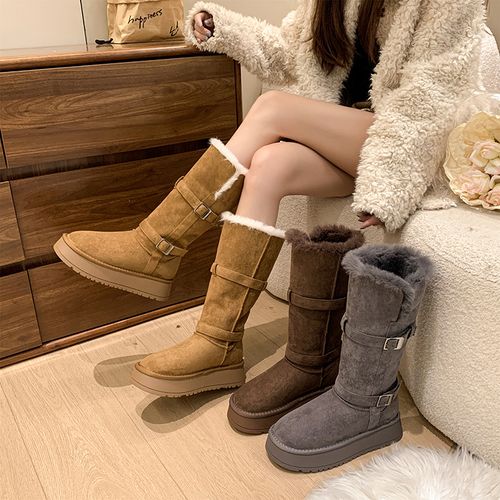 长筒厚底雪地靴2025加绒加厚增高百搭厚底棉鞋两穿翻毛防滑雪地靴主图