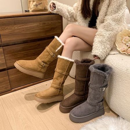 长筒厚底雪地靴2025加绒加厚增高百搭厚底棉鞋两穿翻毛防滑雪地靴