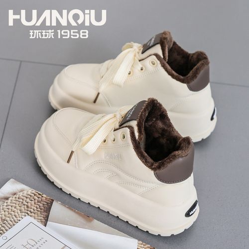 环球冬季加绒棉鞋保暖2025女鞋雪地靴新款百搭厚底鞋时尚休闲板鞋主图