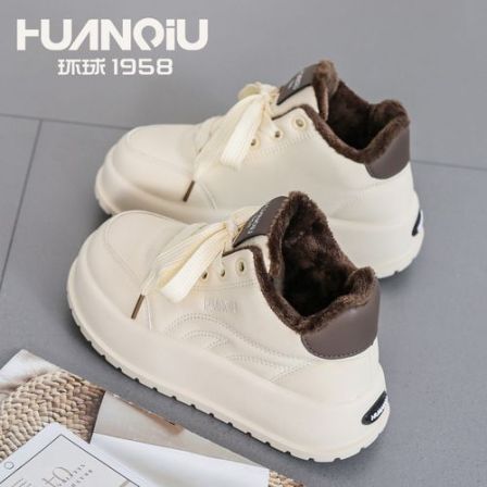 环球冬季加绒棉鞋保暖2025女鞋雪地靴新款百搭厚底鞋时尚休闲板鞋