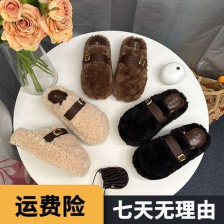 包头网红毛毛拖鞋女款2025新款爆款秋冬外穿百搭时尚休闲厚底棉拖