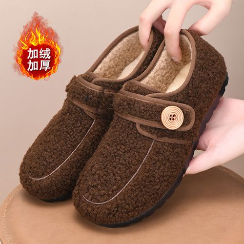 复古加绒平底女棉鞋老北京布鞋可爱圆头博肯鞋毛绒保暖豆豆棉鞋主图
