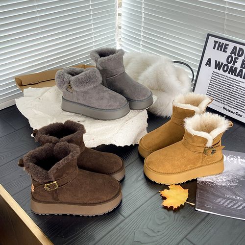 纯色百搭韩版通勤雪地靴厚底显高秋冬新款保暖雪地靴ML-LY001主图