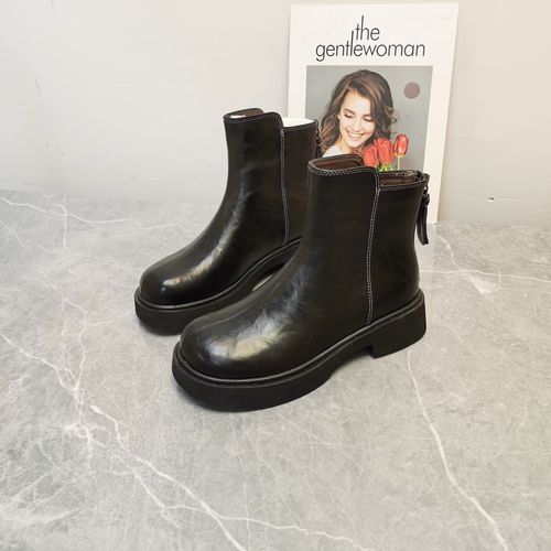 复古短筒切尔西靴女2025新款冬季加绒短靴厚底瘦瘦靴英伦风马丁靴主图