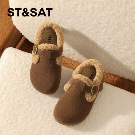 星期六童鞋儿童加绒勃肯鞋2025冬季新款女童加厚皮鞋男童保暖棉鞋