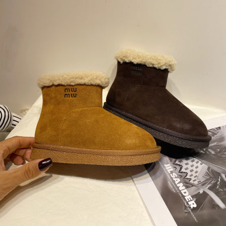 左左家2025冬季加绒抗寒儿童雪地靴男女童新款侧拉链防滑短筒棉靴