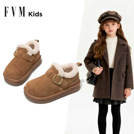 FVM女童毛毛鞋儿童加绒二棉鞋冬季2025新款女宝宝软底漂亮博肯鞋