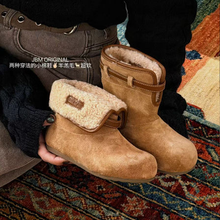 JBM正品秋冬皮靴两穿加绒中筒靴女童羊羔毛保暖雪地靴大童棉靴子