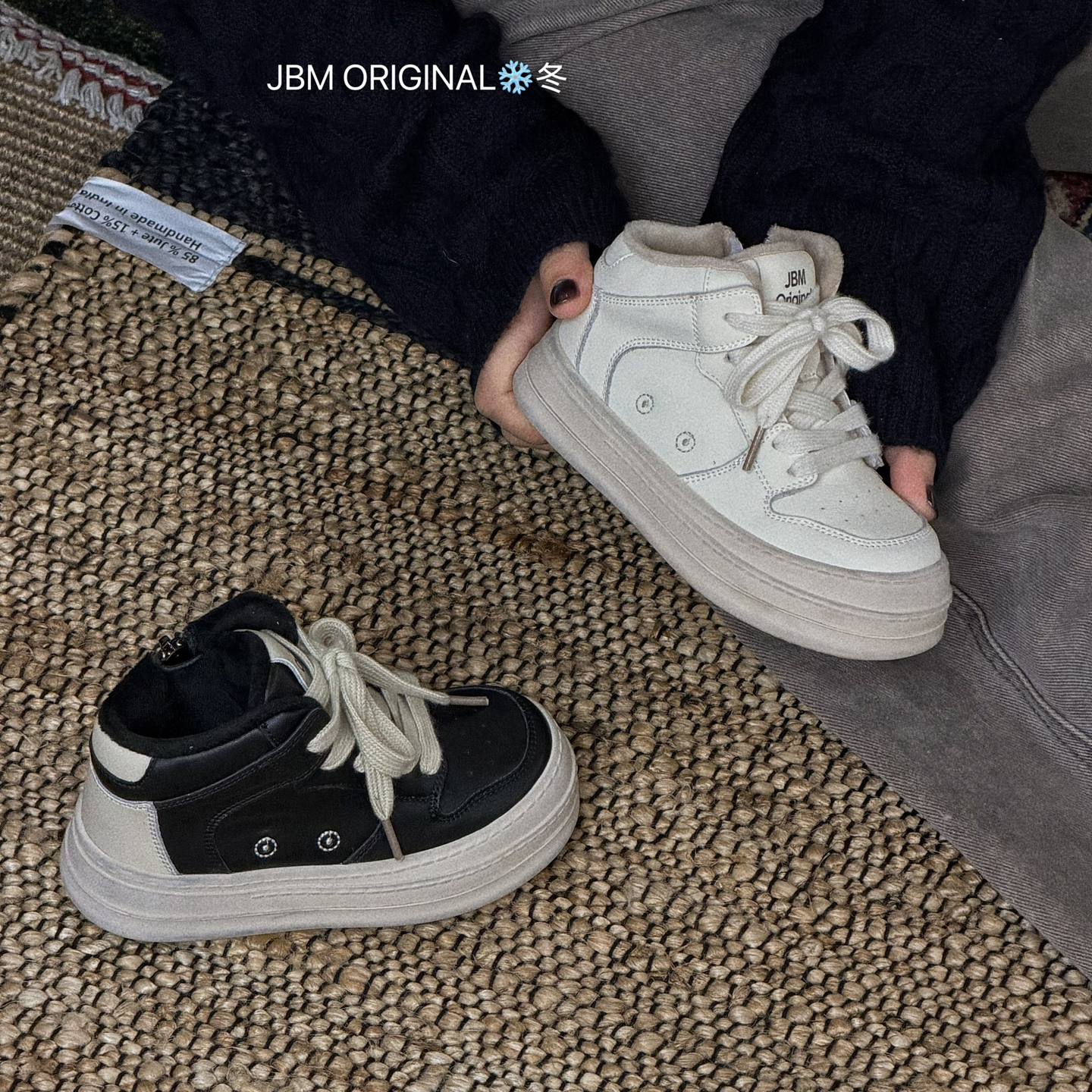 JBM 冬季新款儿童加绒高帮板鞋男女童休闲厚底运动百搭学生小白鞋主图