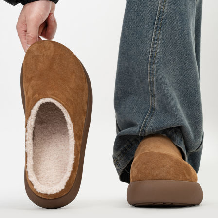 冬季加绒厚底小土豆勃肯鞋男女一脚蹬增高大头毛毛穆勒棉鞋雪地靴