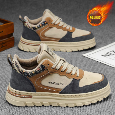 C&K高帮男鞋2025新款冬季加绒保暖二棉鞋男士中帮板鞋厚底运动鞋